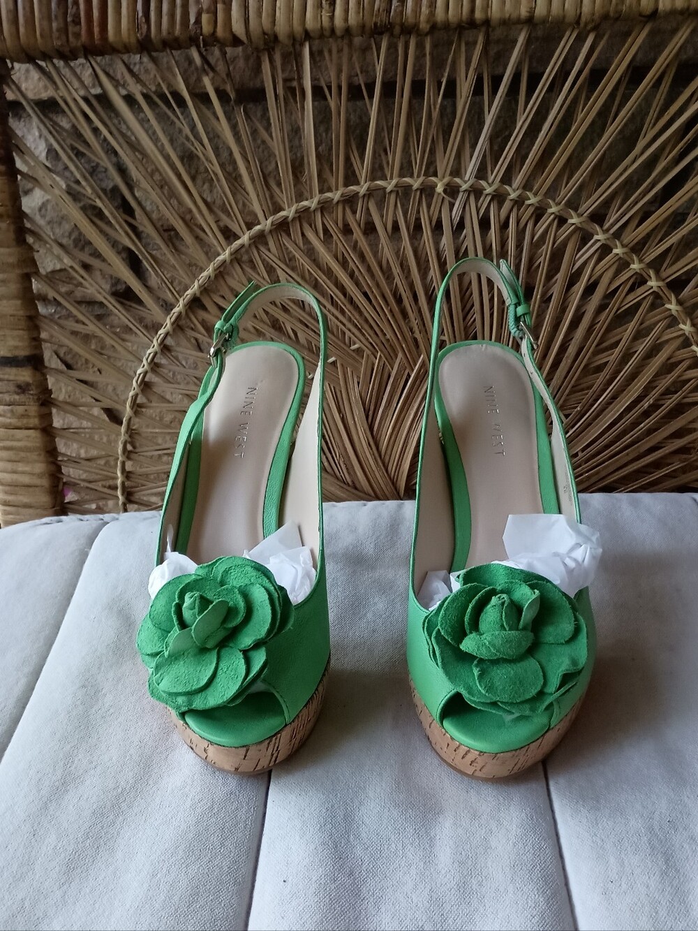 Nine West Bright Green Floral Slingback Heel Sandals_8 - Picture 3 of 8